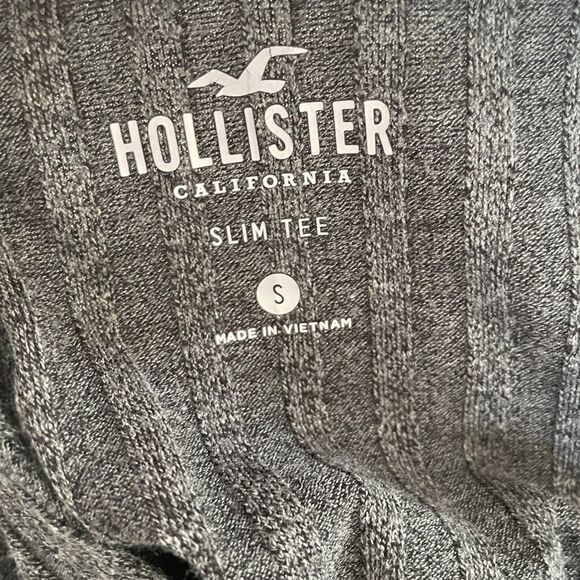 Hollister Womens Grey Ribbed Knit Square Neck Slim Fit Crop Tee Size Small - Picture 6 of 9